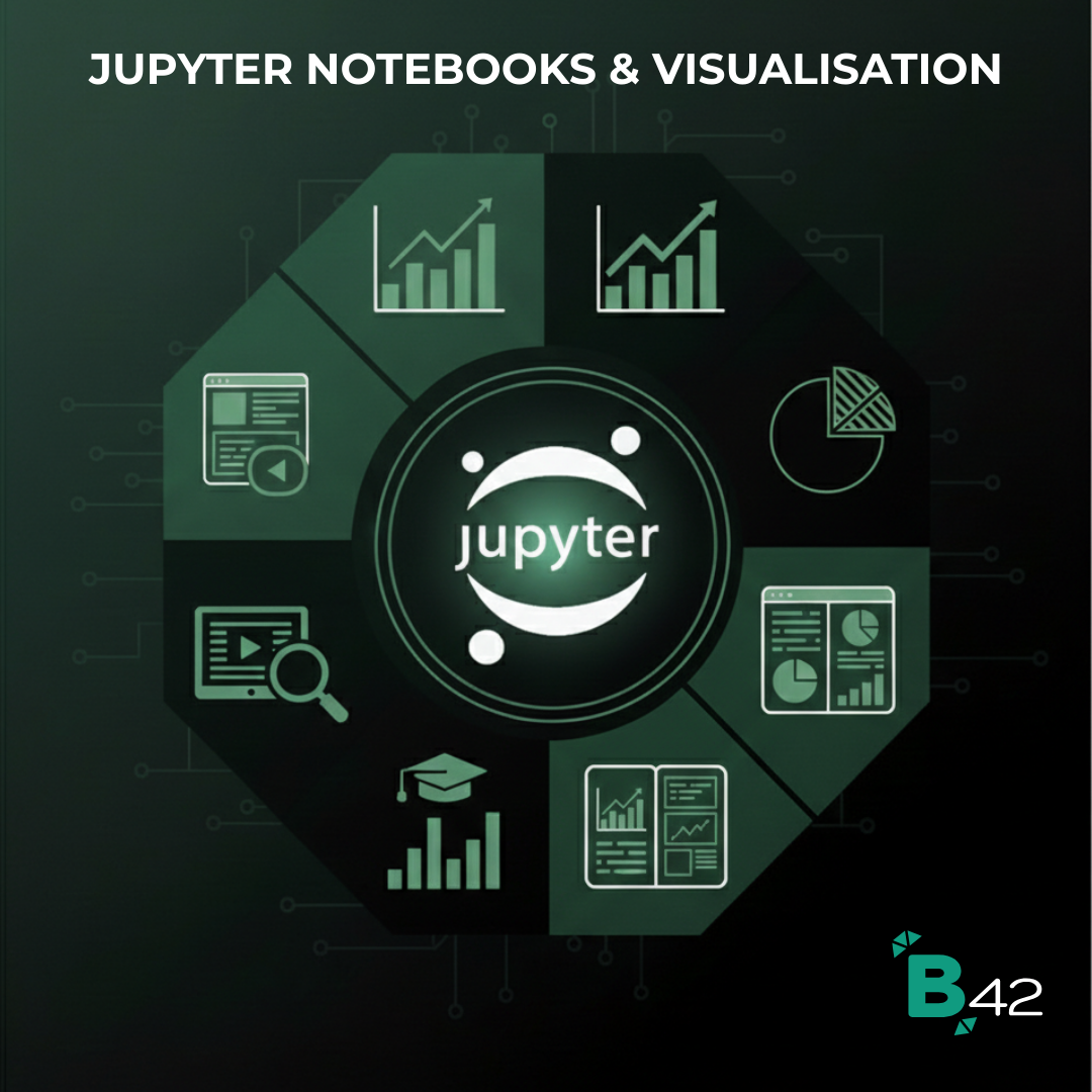 Formation Jupyter Notebook et visualisation de données avec Babylone 42. Maîtrise de l'outil IPython, création de rapports interactifs et dashboards professionnels. Utilisation de librairies Python pour la Data Science, le reporting automatisé et l'analyse exploratoire de données. Expertise Tech en partage de notebooks, documentation de code, Storytelling de données et graphiques dynamiques. Solution pour analystes de données, scientifiques et ingénieurs. Optimisation du workflow avec des cahiers Jupyter, nettoyage de données et présentation visuelle percutante des résultats.